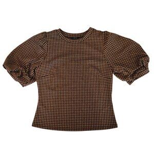 Iris Brown Houndstooth Puff Sleeve Top
